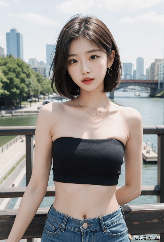 黑色抹胸与牛仔短裤女神诠释时尚之美九游会J9游戏高清美女壁纸：街拍(图1)