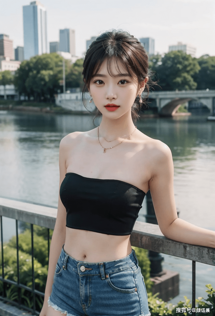 黑色抹胸与牛仔短裤女神诠释时尚之美九游会J9游戏高清美女壁纸：街拍(图2)