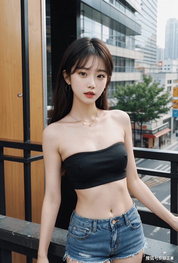 黑色抹胸与牛仔短裤女神诠释时尚之美九游会J9游戏高清美女壁纸：街拍(图4)